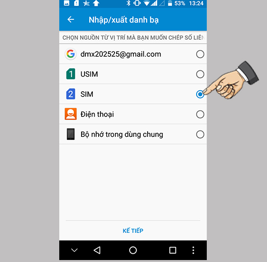 Lần lượt chọn bộ nhớ